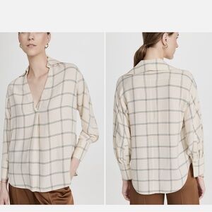 Vince. Long Sleeve V-Neck Blouse Pale Oat